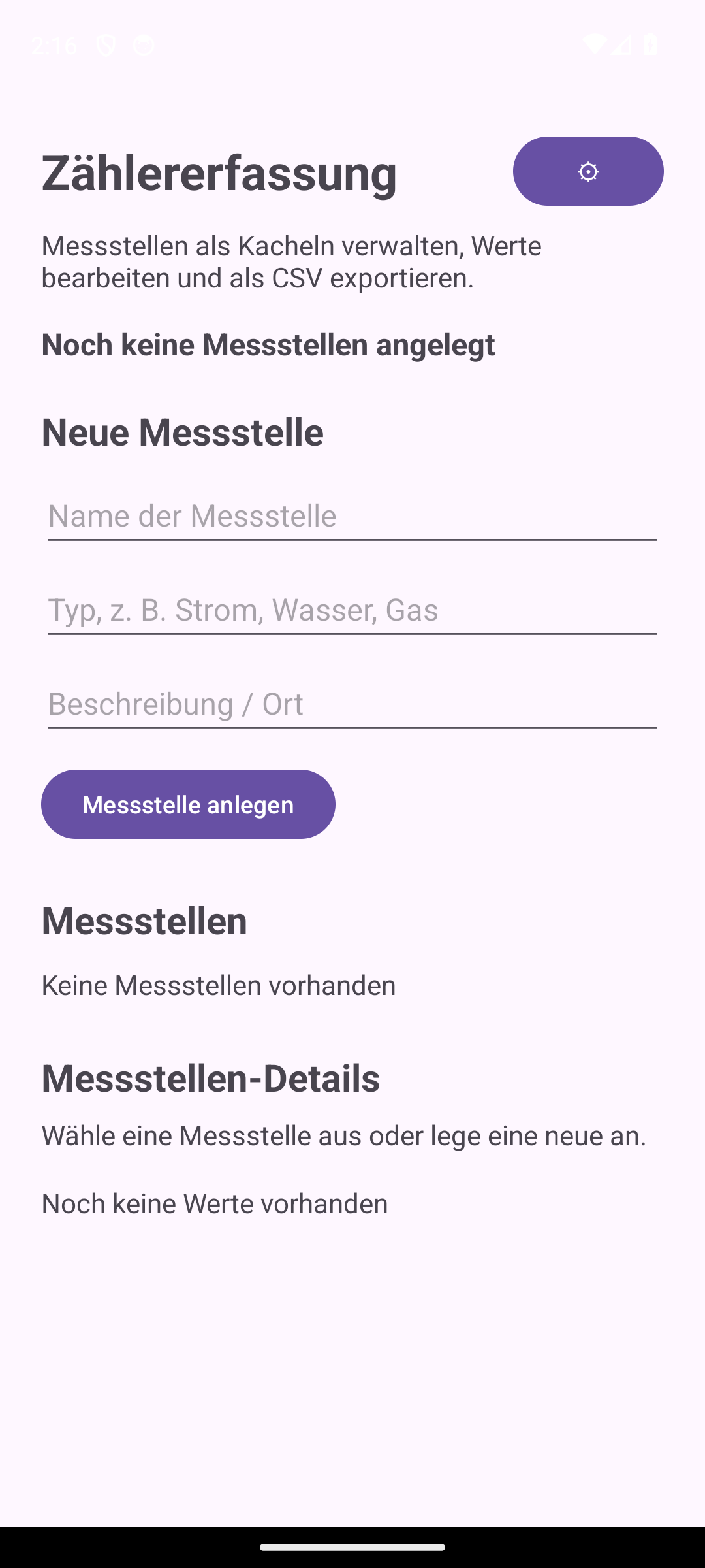 Screenshot aus Zählererfassung